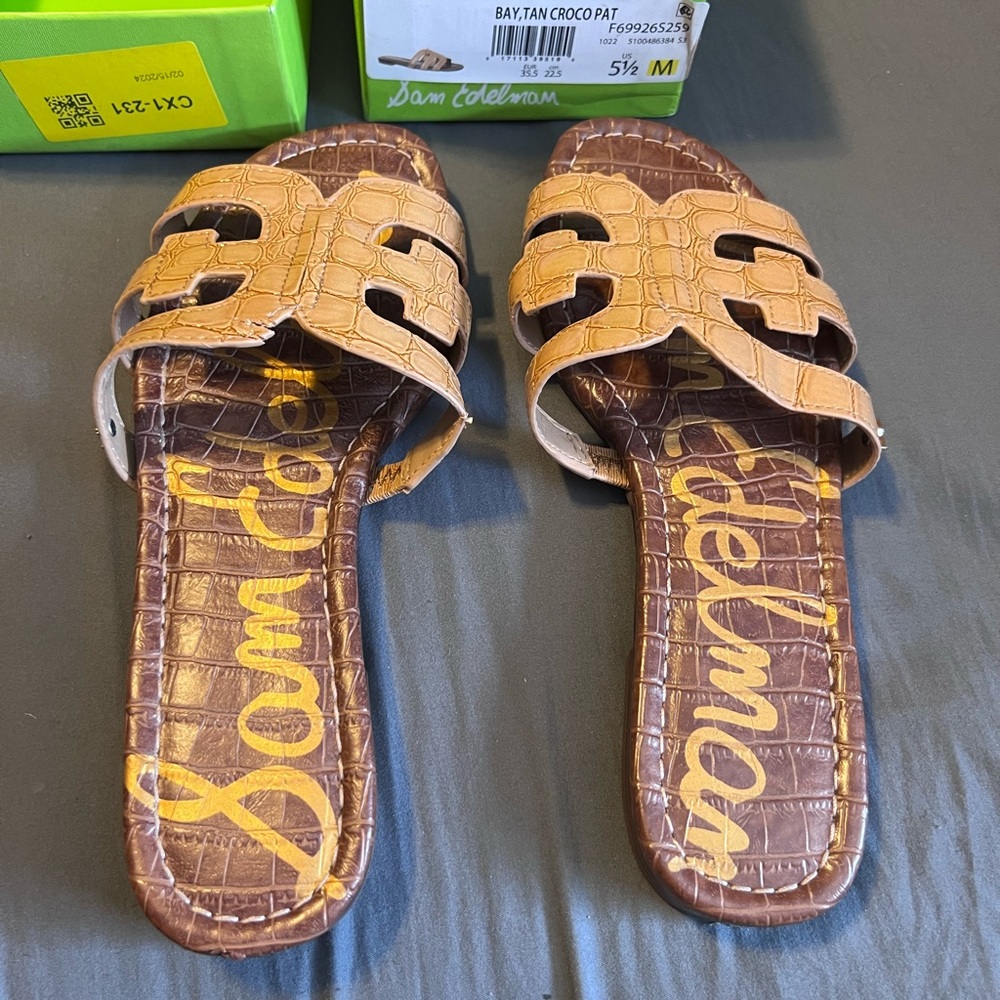 Sam Edelman Slides Sandals 5.5 Tan Crocodile Pattern